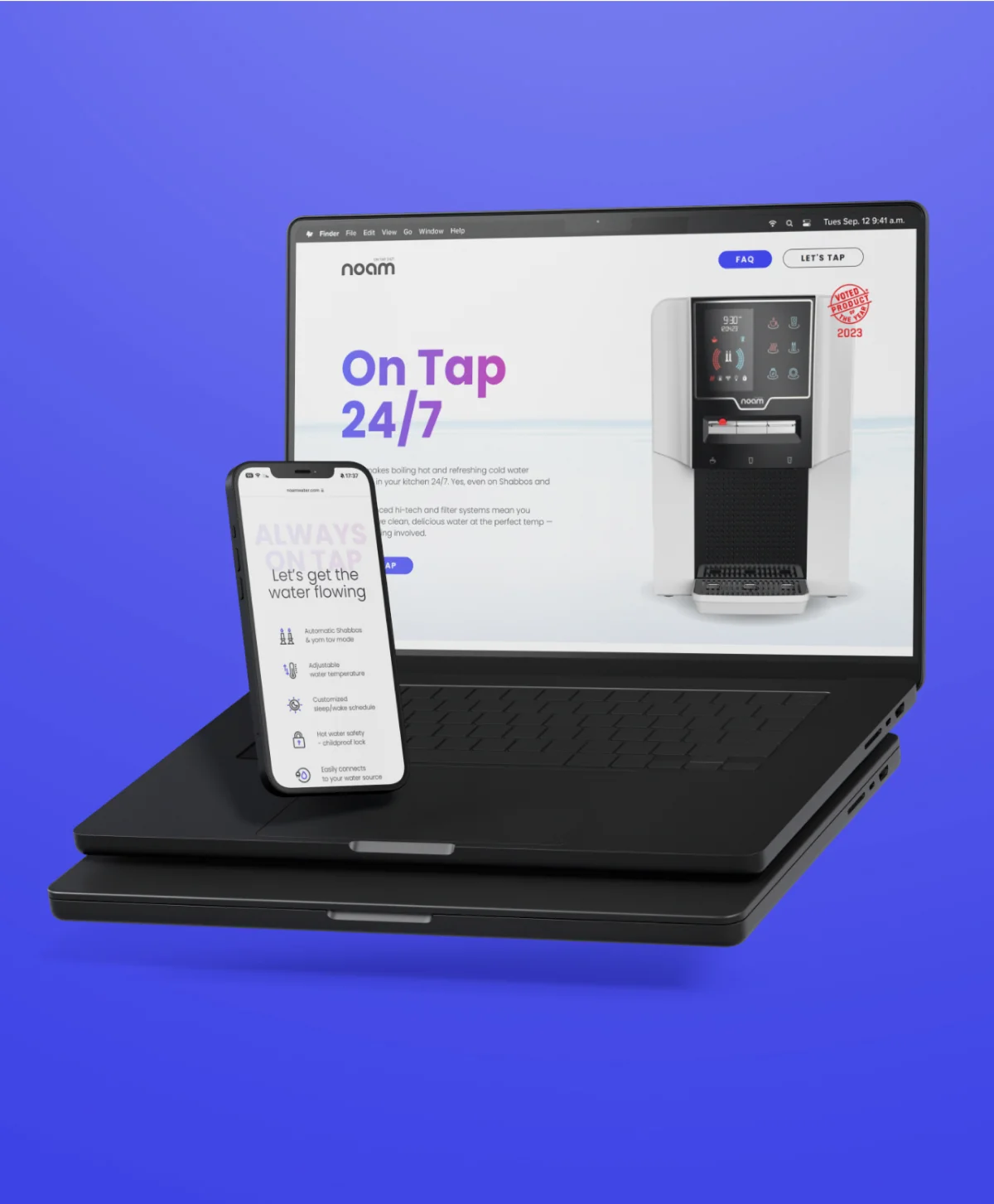 הדמיה של אתר NOAMWATER על אייפד + הדמיה על אייפון